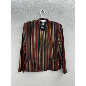 Kensington Square Womens Sweater Medium Striped Long Sleeve Zip Up Vintage